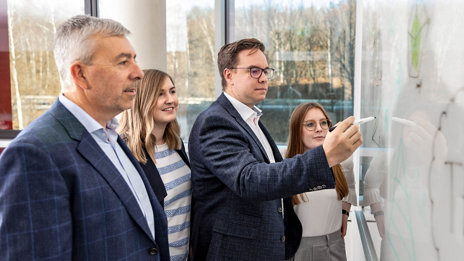 imc sales manager writing on whiteboard