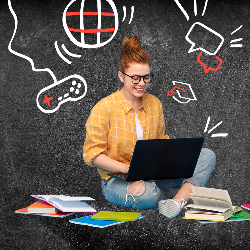 student using learning platform