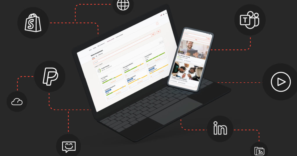 laptop screen showing lms surrounded by icons indicating connectors