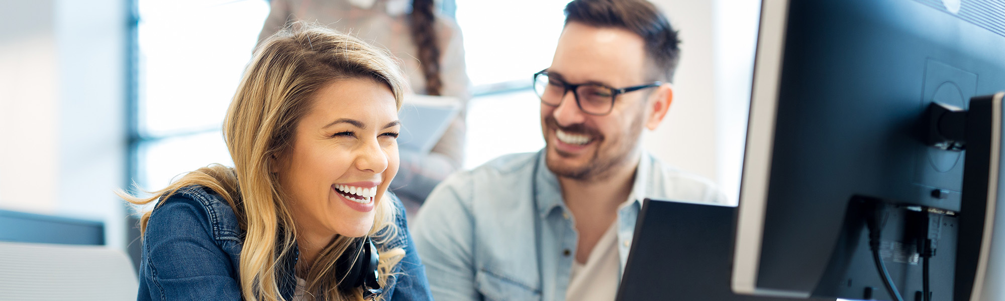 happy colleagues working