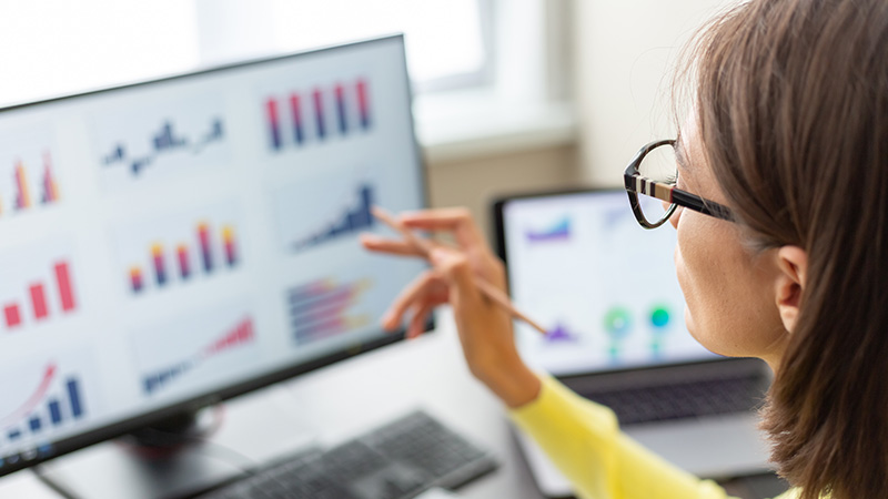 person looking at graphs