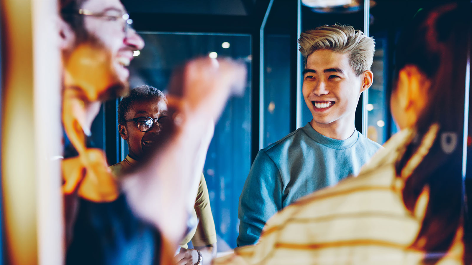 Team collaborating happy