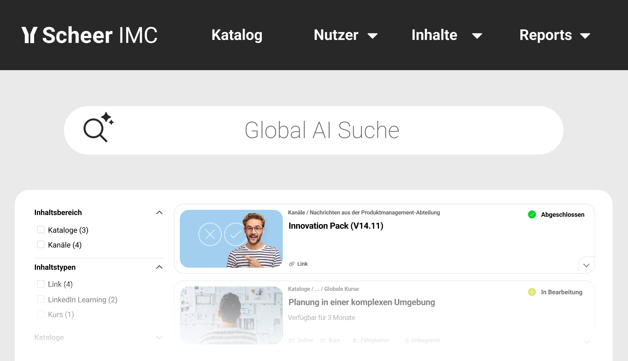 Bildschirmfoto von der neuen Funktion 1 im IP14.27 KI-gestützte globale Suche