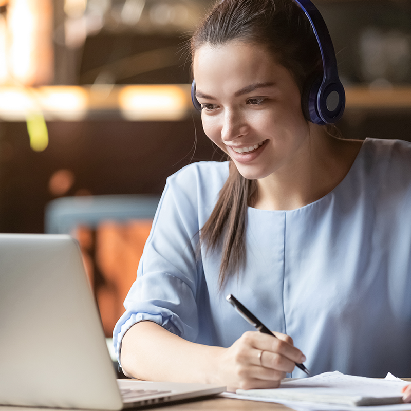 worker engaged in webinar
