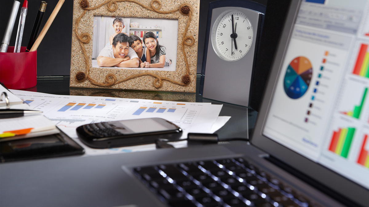 Desk with family picture