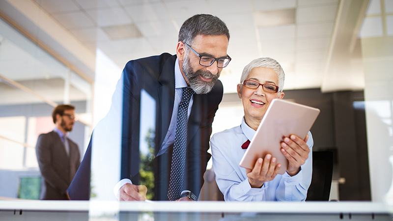 colleagues discussing LMS