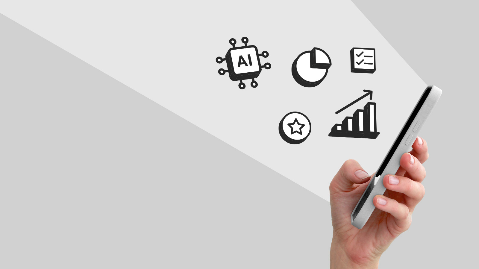 phone with icons representing survey coming out of it